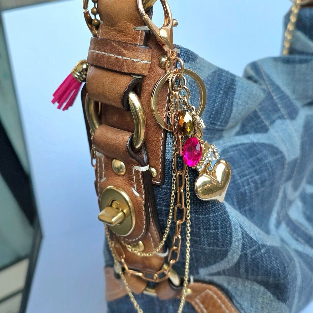 ROYAL Gold Tone Queen Crown Heel Heart Purse Chain Charm Extender Triple Strand
